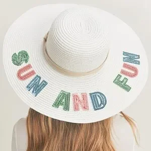 Colorful Sequin Message Straw Panama Sun Hat Sequin Message Sun Hats – Moxy Boutique main image 4